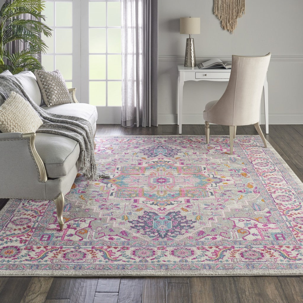 7' X 10' Pink And Gray Power Loom Area Rug