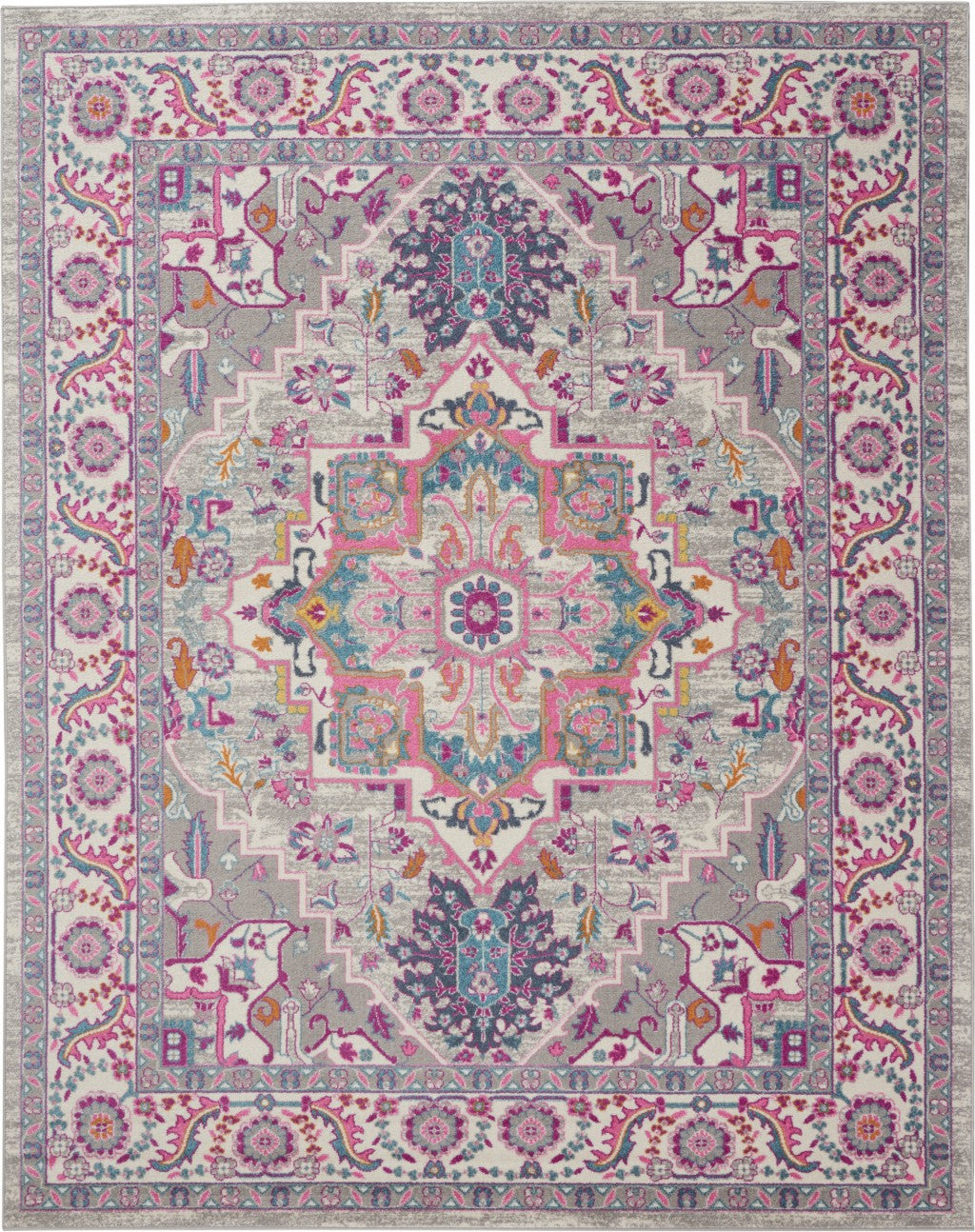 7' X 10' Pink And Gray Power Loom Area Rug