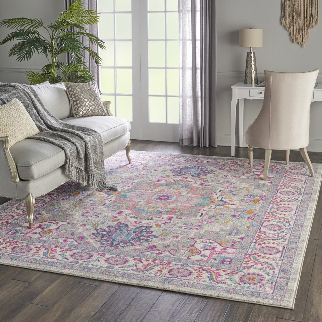 7' X 10' Pink And Gray Power Loom Area Rug