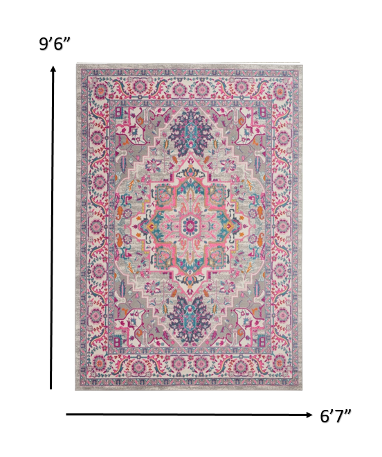 7' X 10' Pink And Gray Power Loom Area Rug