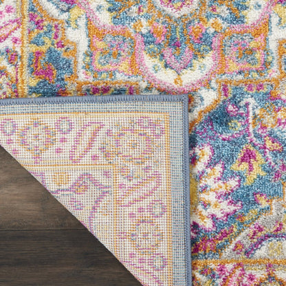 8' Teal And Ivory Medallion Distressed Runner Rug
