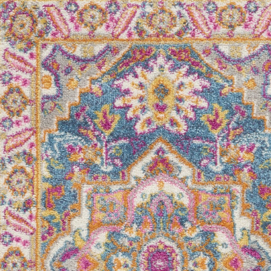 2' X 3' Teal And Ivory Medallion Distressed Area Rug