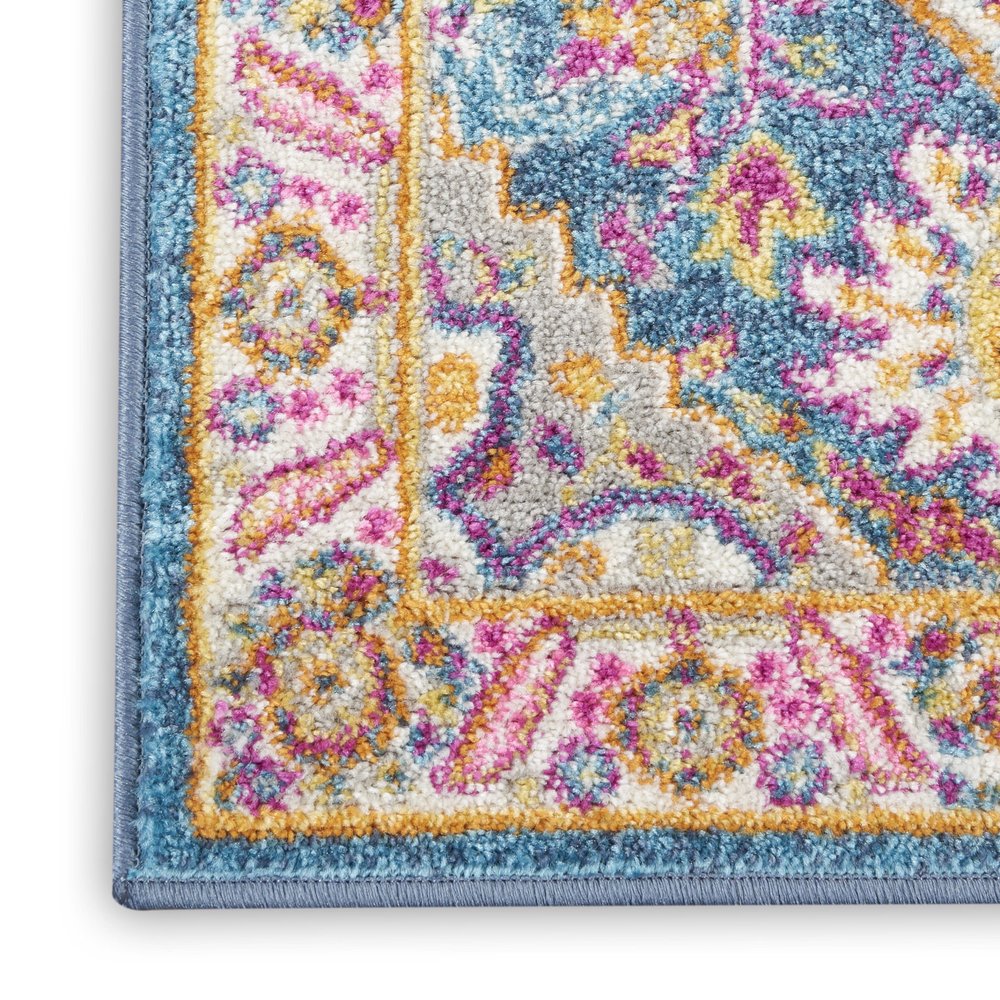 8' Teal And Ivory Medallion Distressed Runner Rug