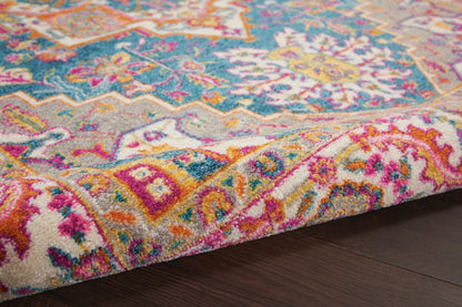 5' X 7' Teal And Ivory Medallion Distressed Area Rug