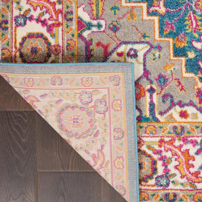 7' X 10' Teal And Ivory Medallion Distressed Area Rug