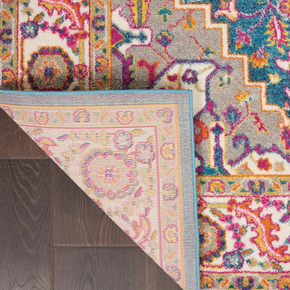 8' X 10' Teal And Ivory Medallion Distressed Area Rug