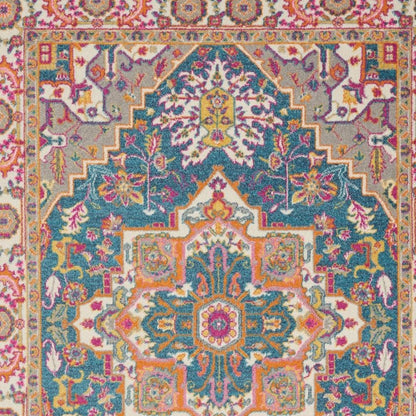 5' X 7' Teal And Ivory Medallion Distressed Area Rug