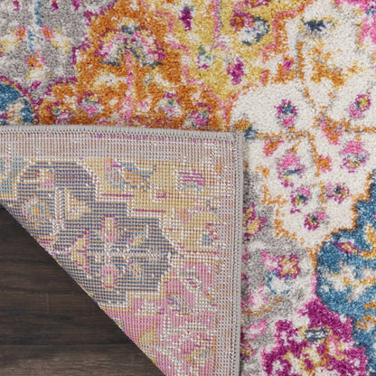 4' X 6' Gray Blue And Orange Quatrefoil Distressed Area Rug