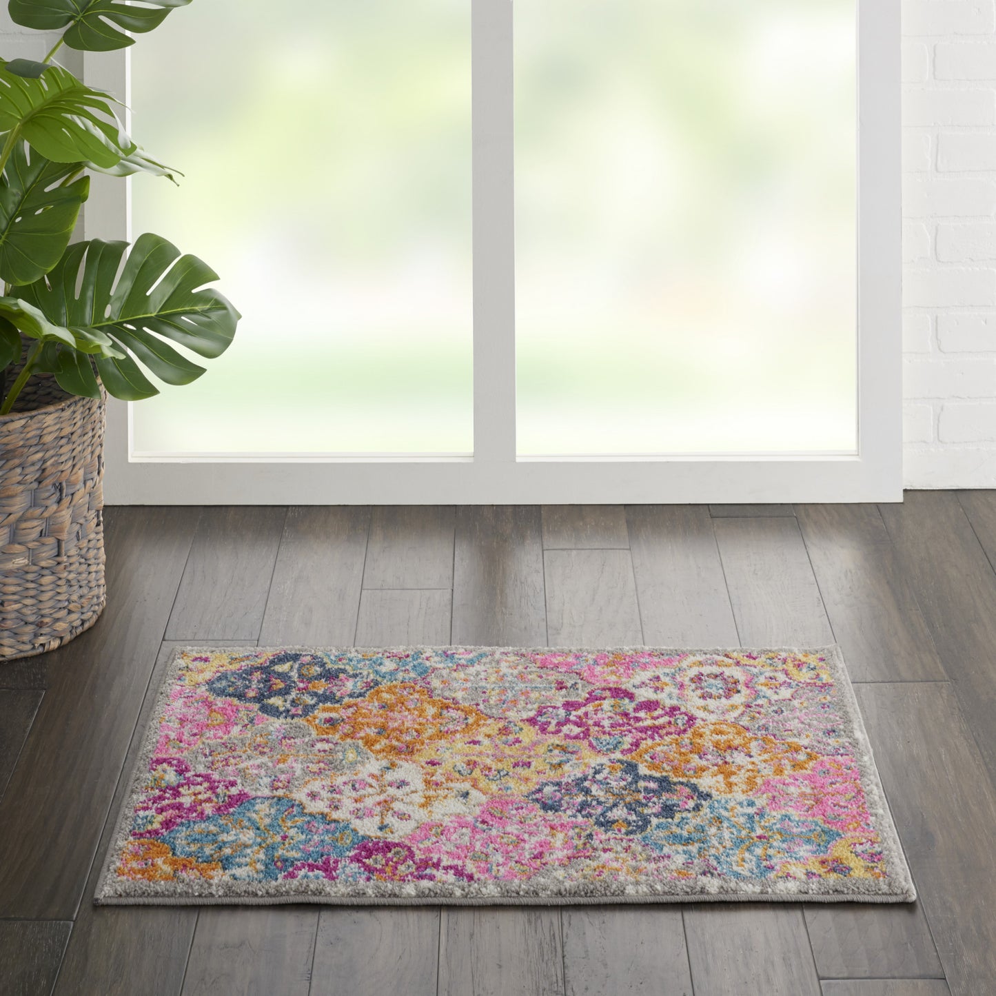 5' X 7' Pink And Gray Geometric Dhurrie Area Rug