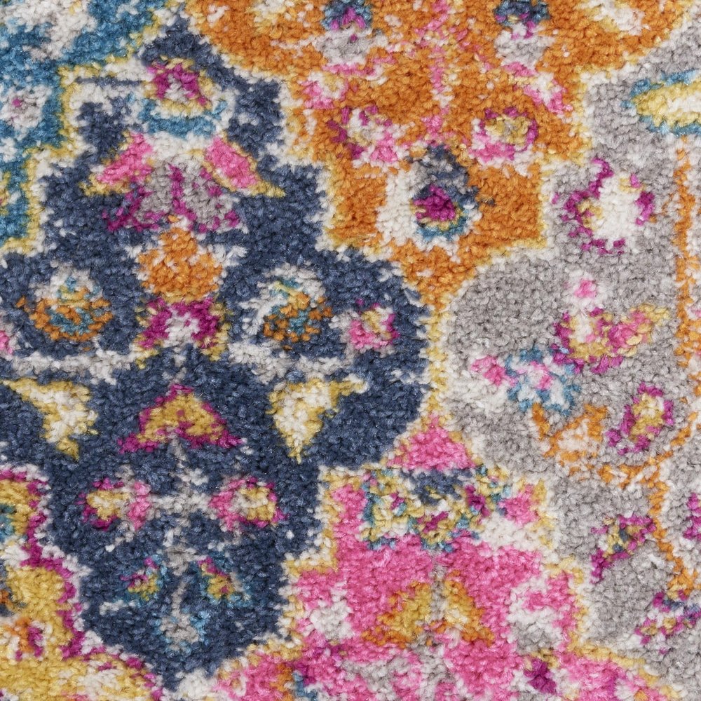 7' X 10' Gray Blue And Orange Quatrefoil Distressed Area Rug