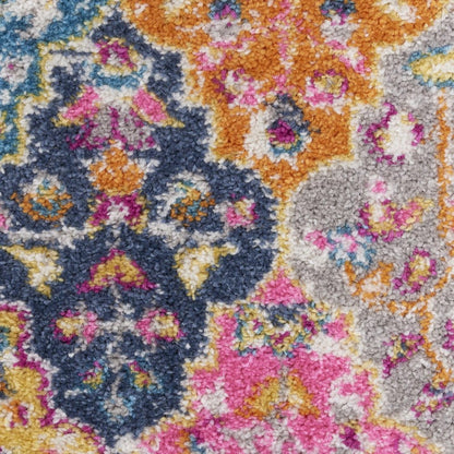 7' X 10' Gray Blue And Orange Quatrefoil Distressed Area Rug