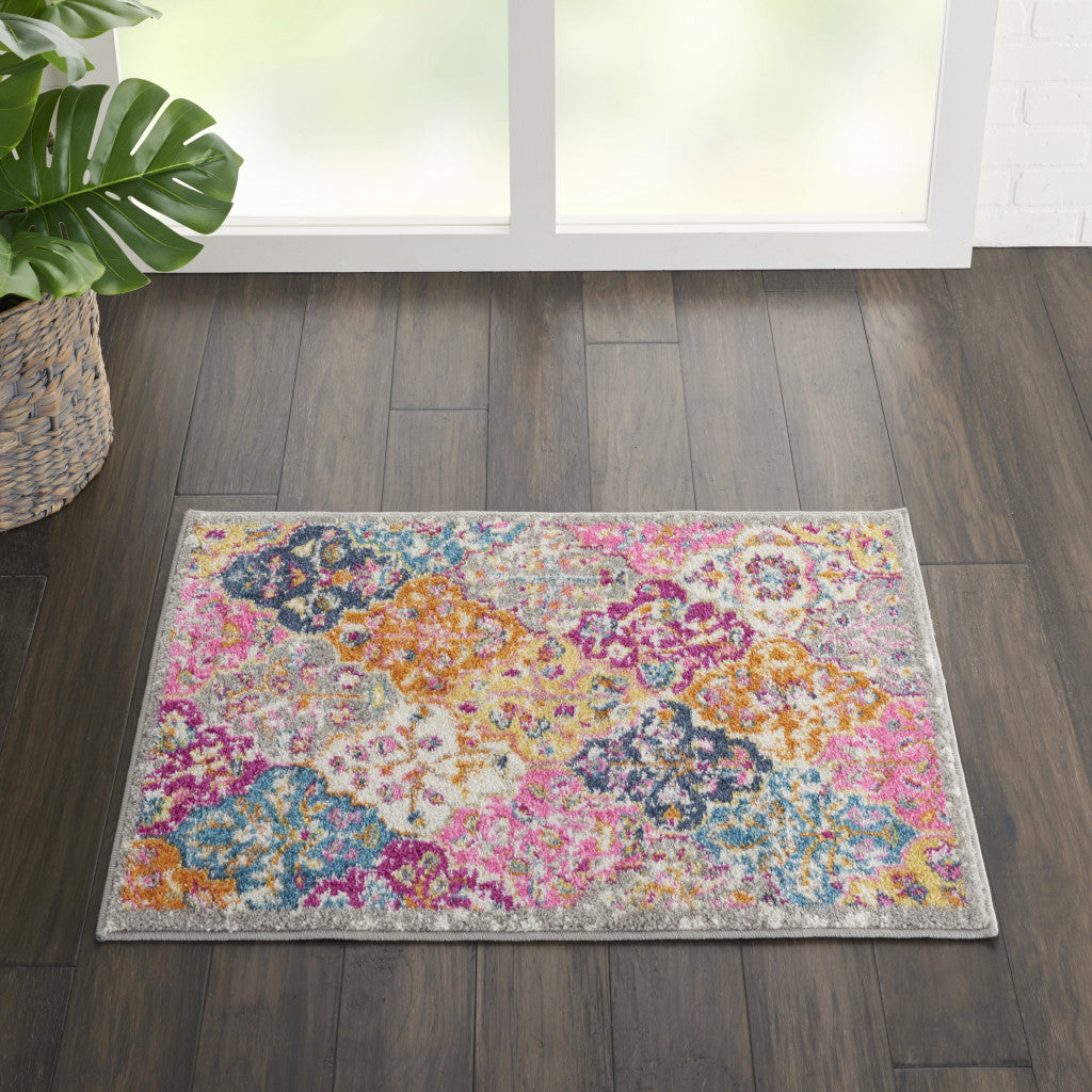 5' X 7' Pink And Gray Geometric Dhurrie Area Rug