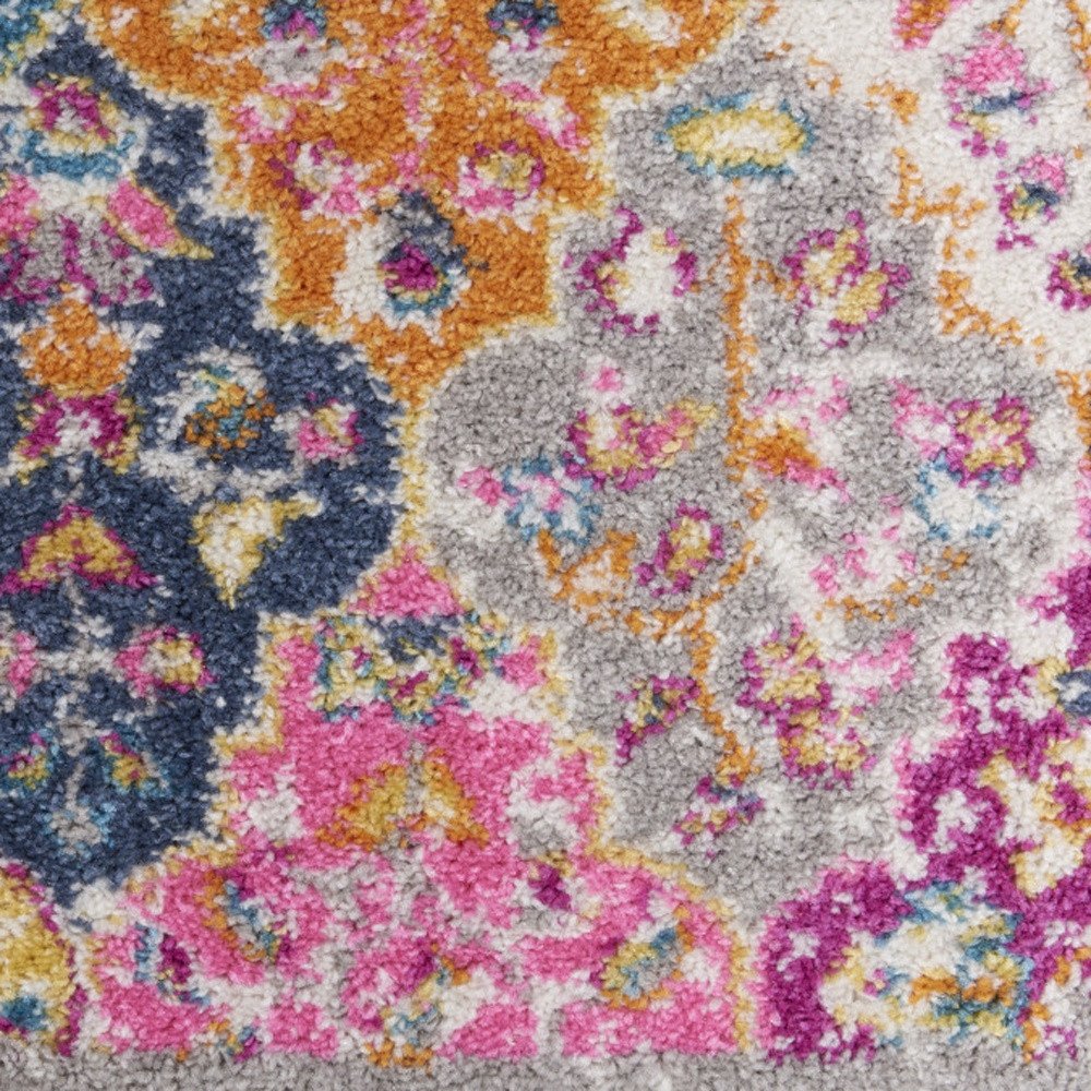 4' X 6' Gray Blue And Orange Quatrefoil Distressed Area Rug