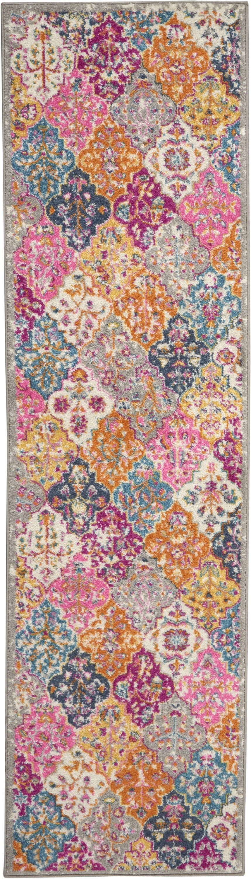 5' X 7' Pink And Gray Geometric Dhurrie Area Rug