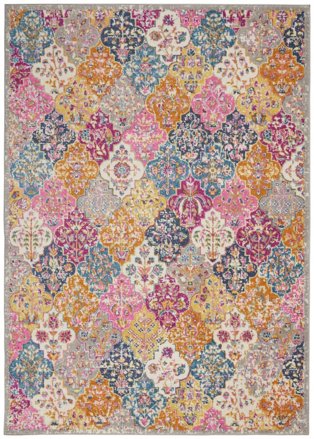 5' X 7' Pink And Gray Geometric Dhurrie Area Rug