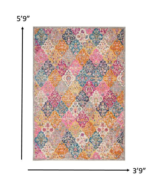 5' X 7' Pink And Gray Geometric Dhurrie Area Rug