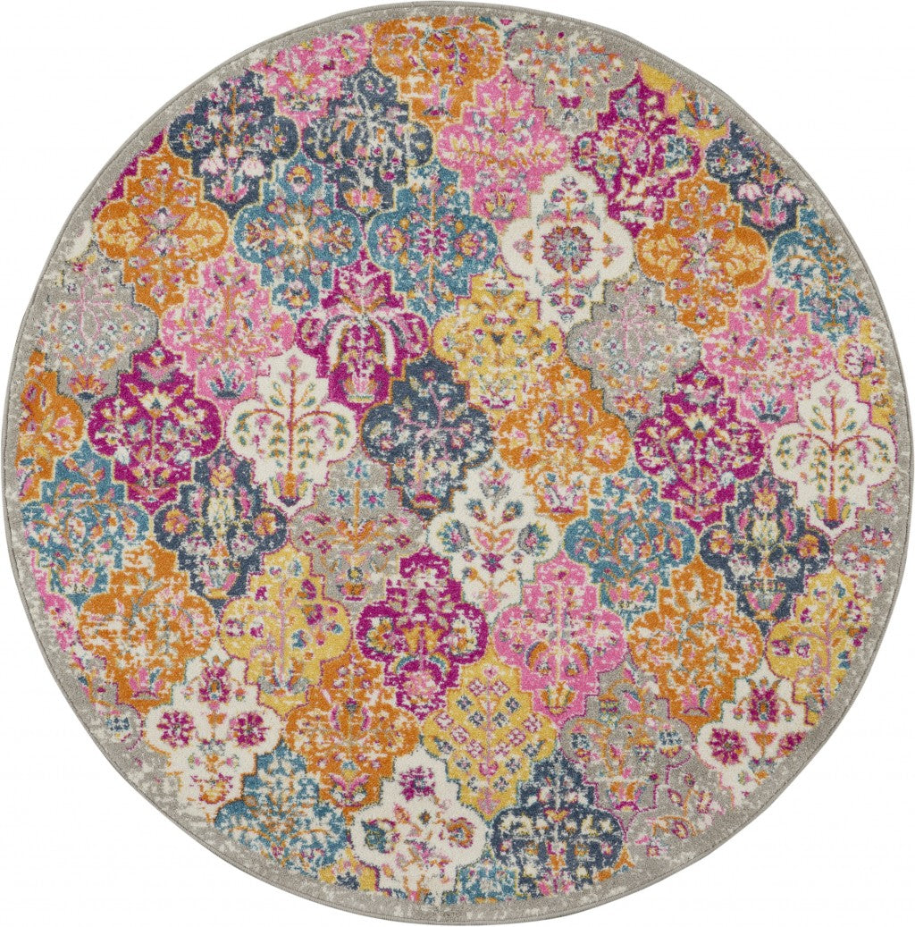 8' Pink And Gray Geometric Dhurrie Runner Rug