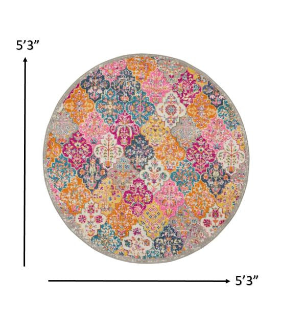 8' Pink And Gray Geometric Dhurrie Runner Rug