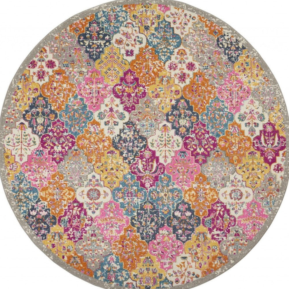 8' Pink And Gray Geometric Dhurrie Runner Rug