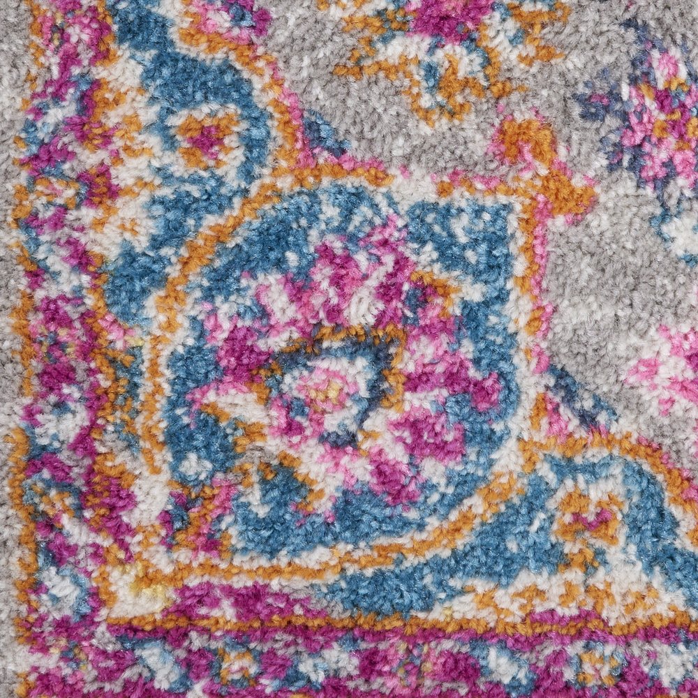 8' Gray And Ivory Medallion Runner Rug