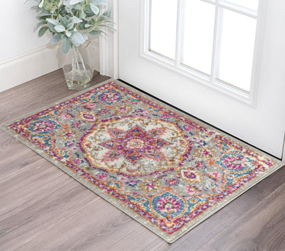 2' X 3' Gray And Ivory Medallion Area Rug