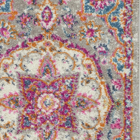 2' X 3' Gray And Ivory Medallion Area Rug