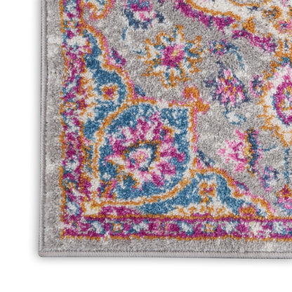 8' Gray And Ivory Medallion Runner Rug