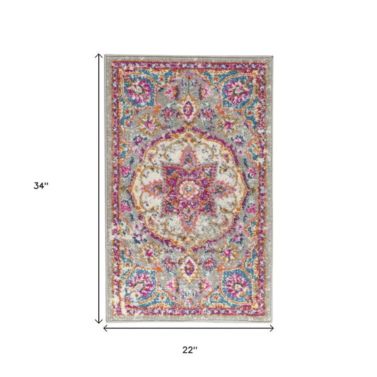 4' X 6' Gray And Ivory Medallion Area Rug