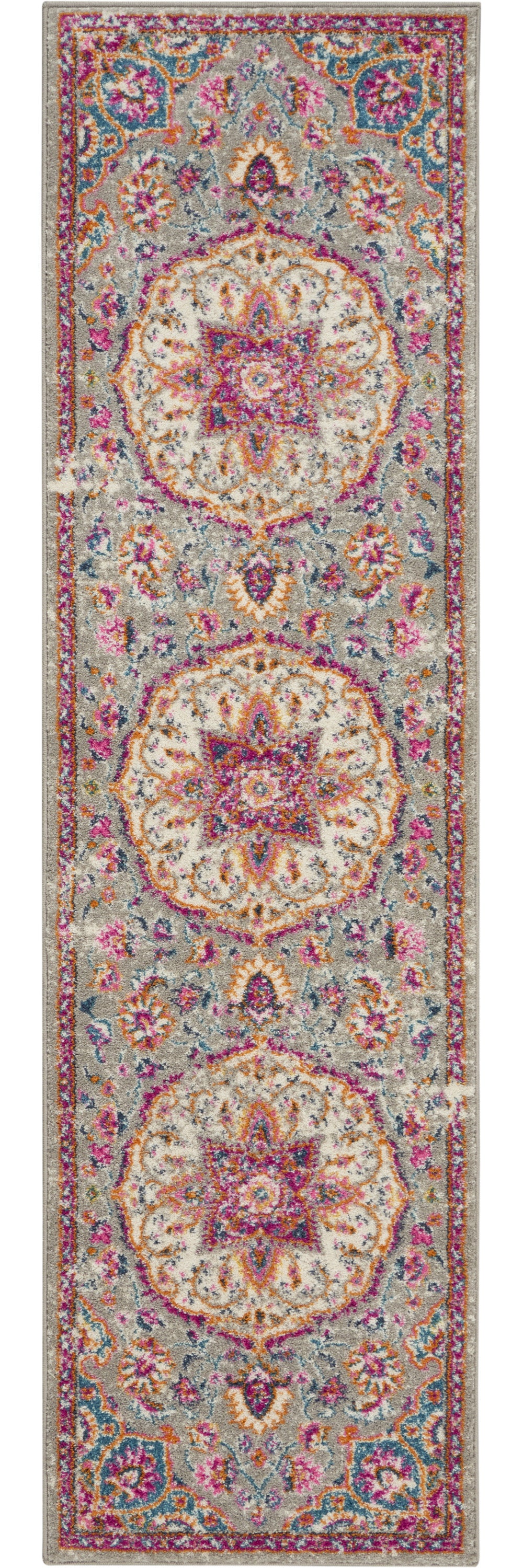 8' Pink And Gray Round Power Loom Area Rug