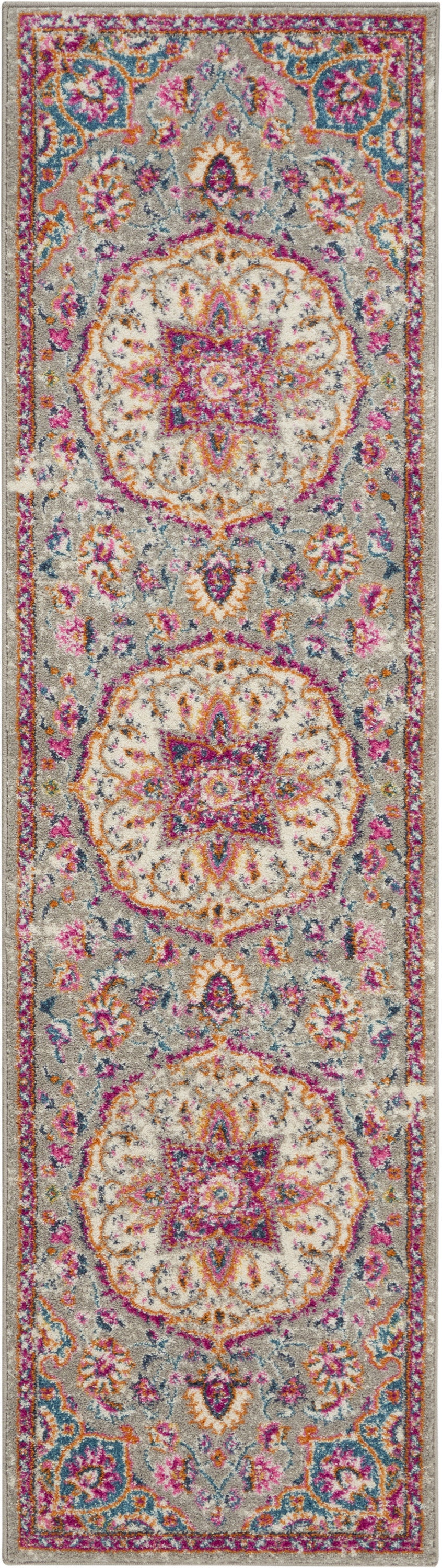 8' Pink And Gray Round Power Loom Area Rug