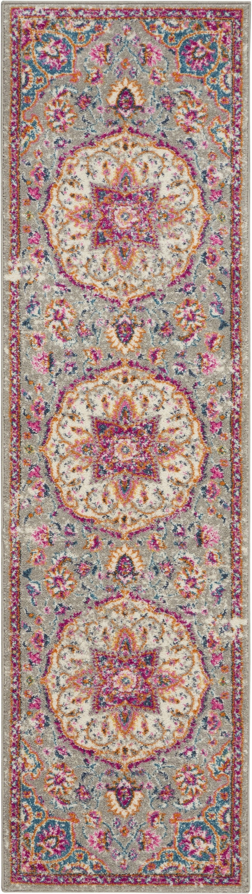 8' Pink And Gray Round Power Loom Area Rug