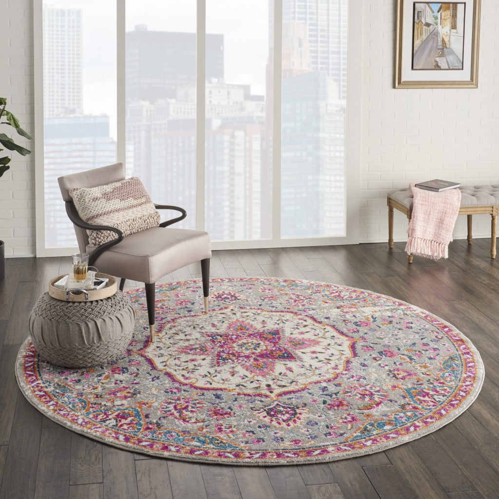 2' X 3' Pink And Gray Power Loom Area Rug