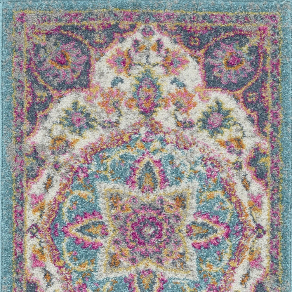 8' Pink And Green Round Dhurrie Area Rug