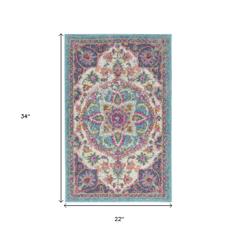 8' X 10' Ivory And Blue Medallion Area Rug