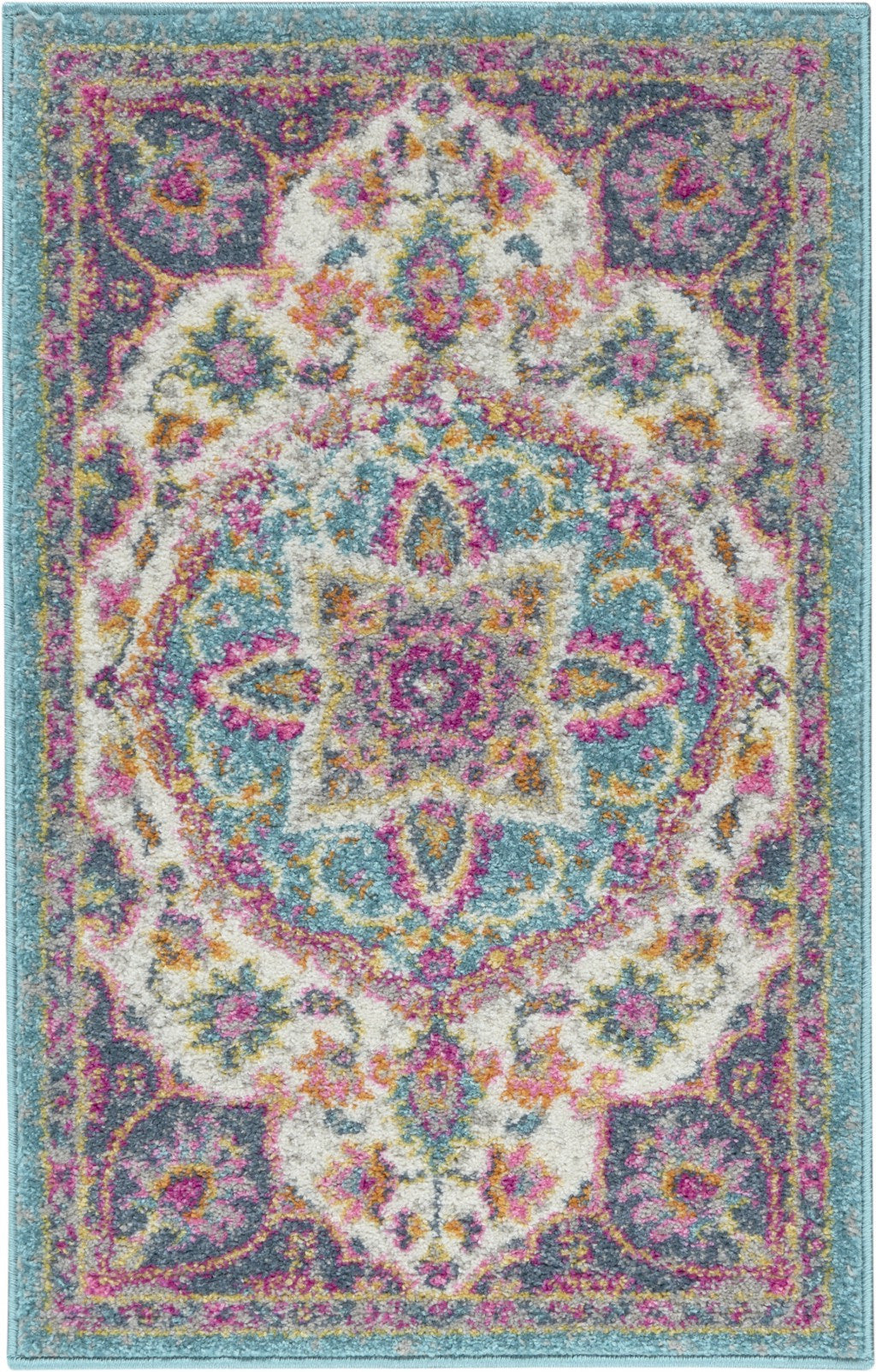 8' Pink And Green Round Dhurrie Area Rug