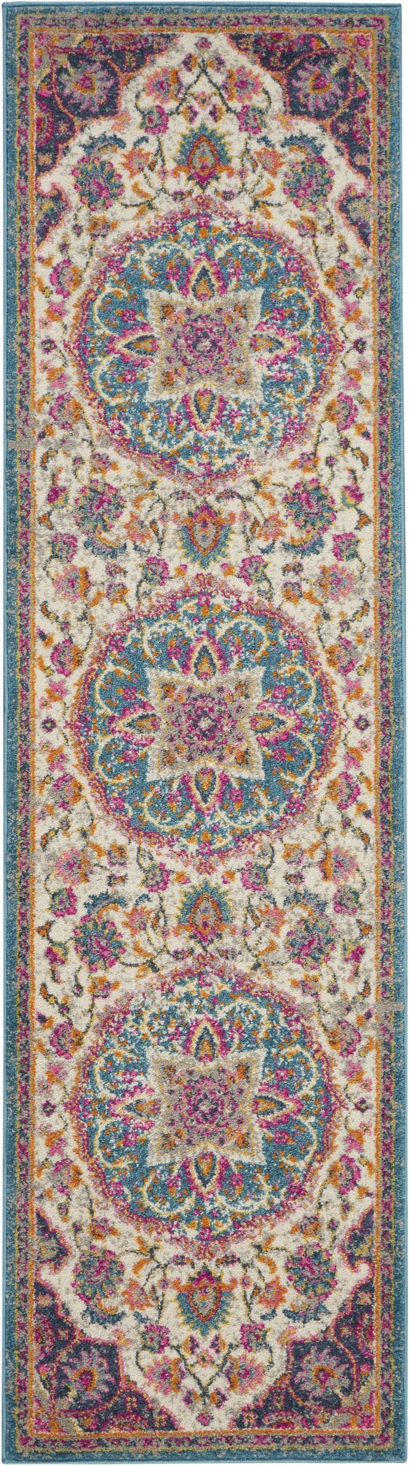 8' Pink And Green Round Dhurrie Area Rug