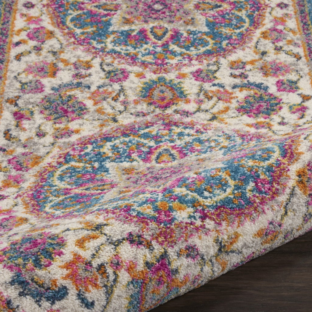 8' Pink And Green Round Dhurrie Area Rug