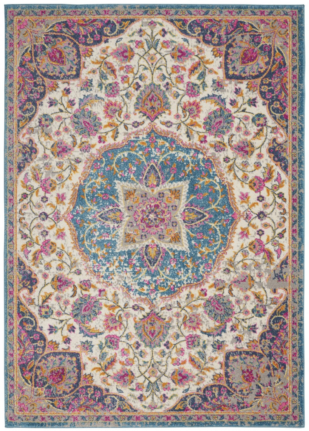 8' Pink And Green Round Dhurrie Area Rug