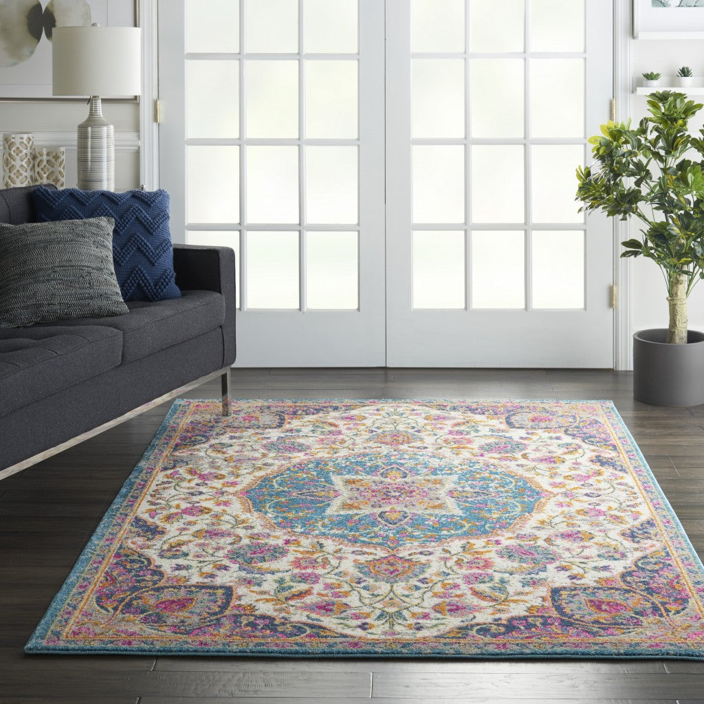 5' X 7' Pink And Green Dhurrie Area Rug