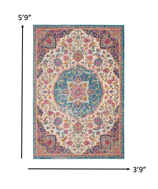 5' X 7' Pink And Green Dhurrie Area Rug