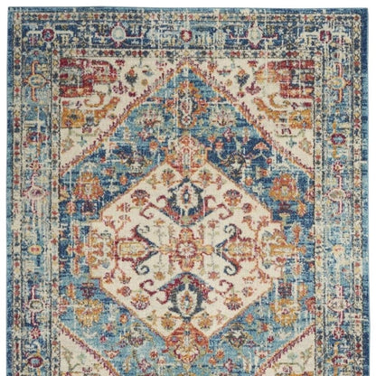 5' X 7' Ivory And Blue Oriental Distressed Area Rug
