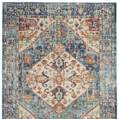 4' X 6' Ivory And Blue Oriental Distressed Area Rug