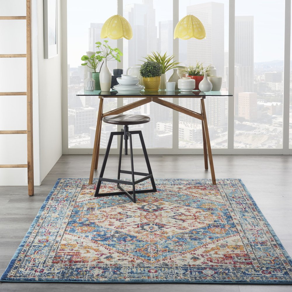4' X 6' Ivory And Blue Oriental Distressed Area Rug