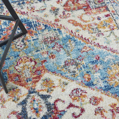 4' X 6' Ivory And Blue Oriental Distressed Area Rug