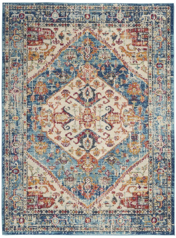 4' X 6' Ivory And Blue Oriental Distressed Area Rug