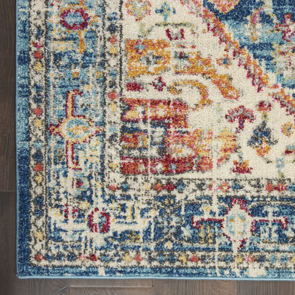 7' X 10' Blue And Ivory Power Loom Area Rug