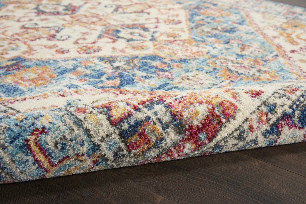 4' X 6' Ivory And Blue Oriental Distressed Area Rug