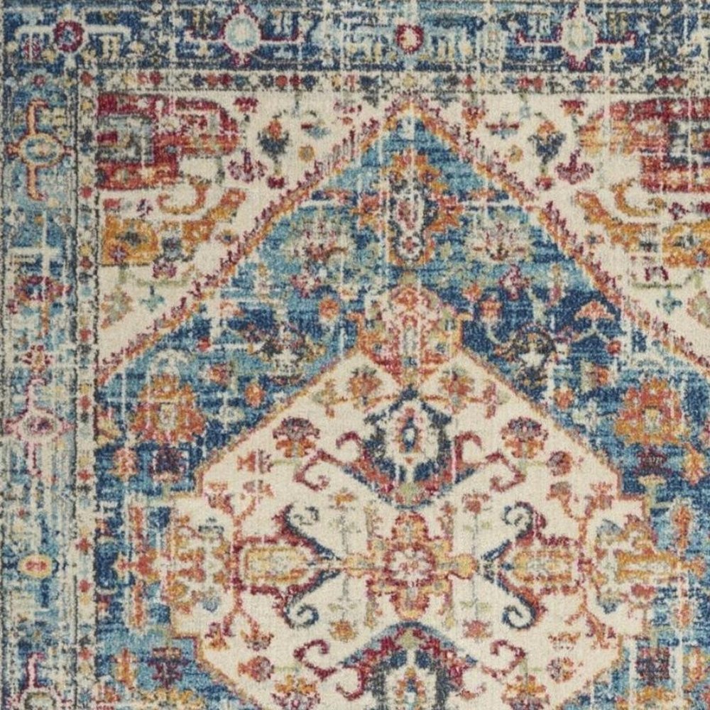 5' X 7' Ivory And Blue Oriental Distressed Area Rug