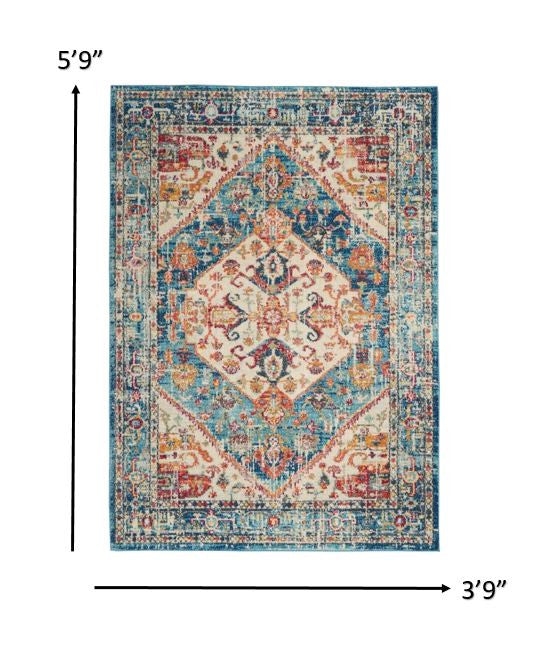 7' X 10' Blue And Ivory Power Loom Area Rug