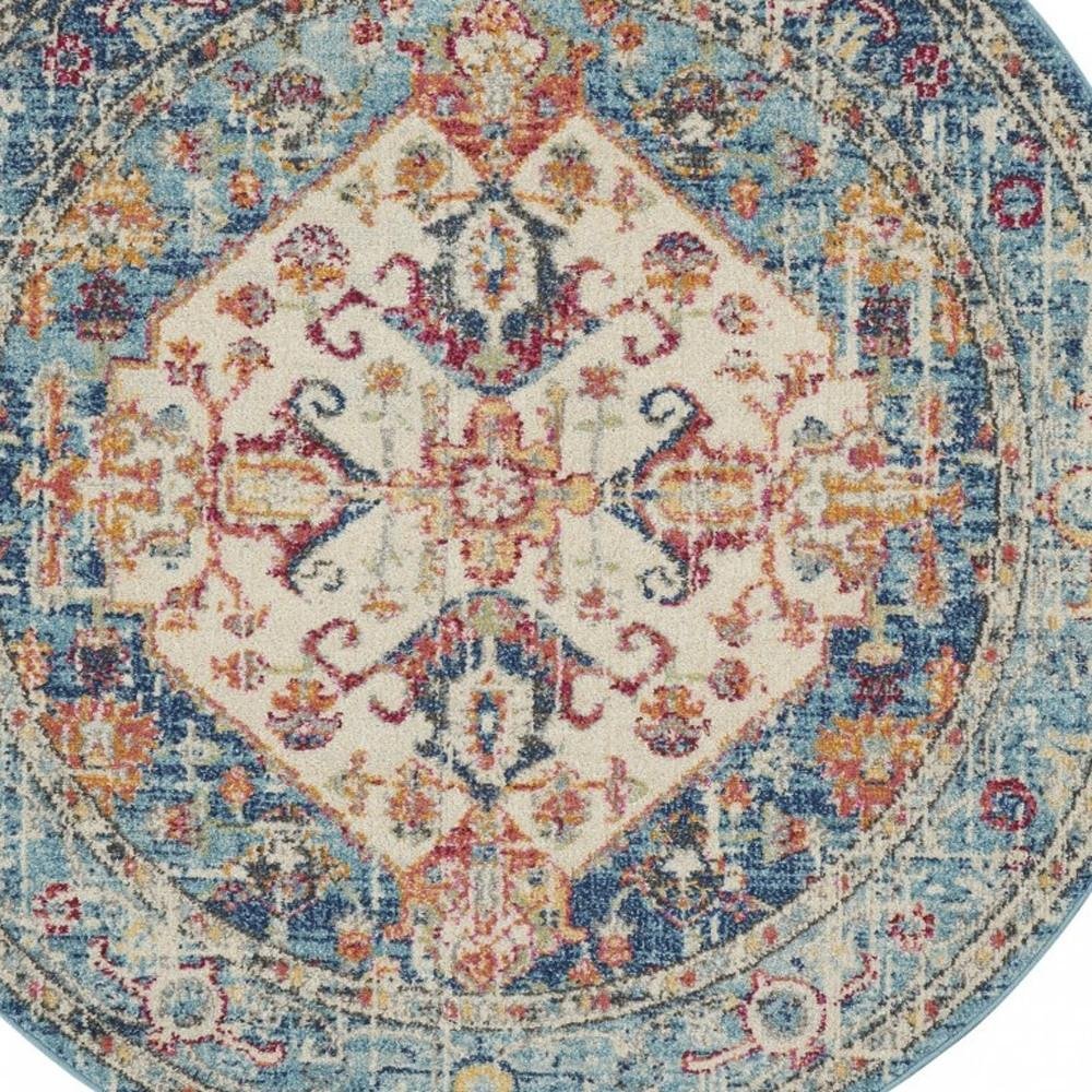 5' X 7' Ivory And Blue Oriental Distressed Area Rug